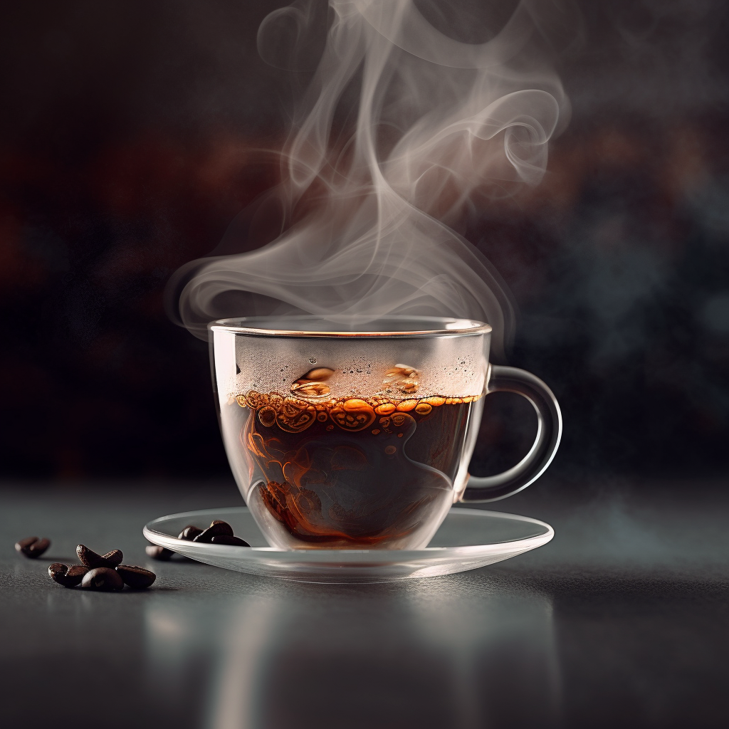 A hot cup of coffee on a black background
